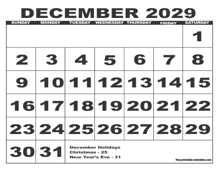 2029 Calendar 6 – Free Printable Calendars