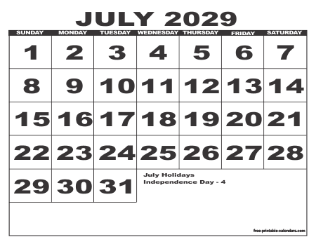2029 Calendar 6 – Free Printable Calendars