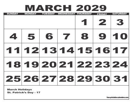 2029 Calendar 6 – Free Printable Calendars