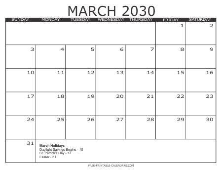 March 2030 Calendar 3