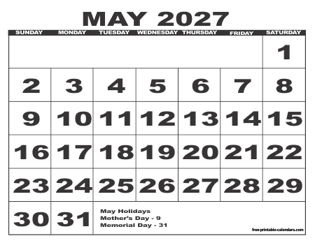 2027 Calendar 6 – Free Printable Calendars