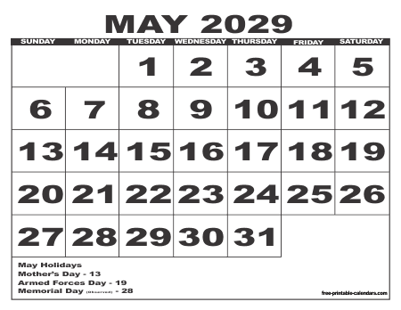 2029 Calendar 6 – Free Printable Calendars